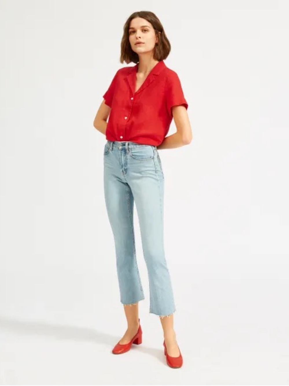 Everlane Linen Notch Short Sleeve Shirt Tomato